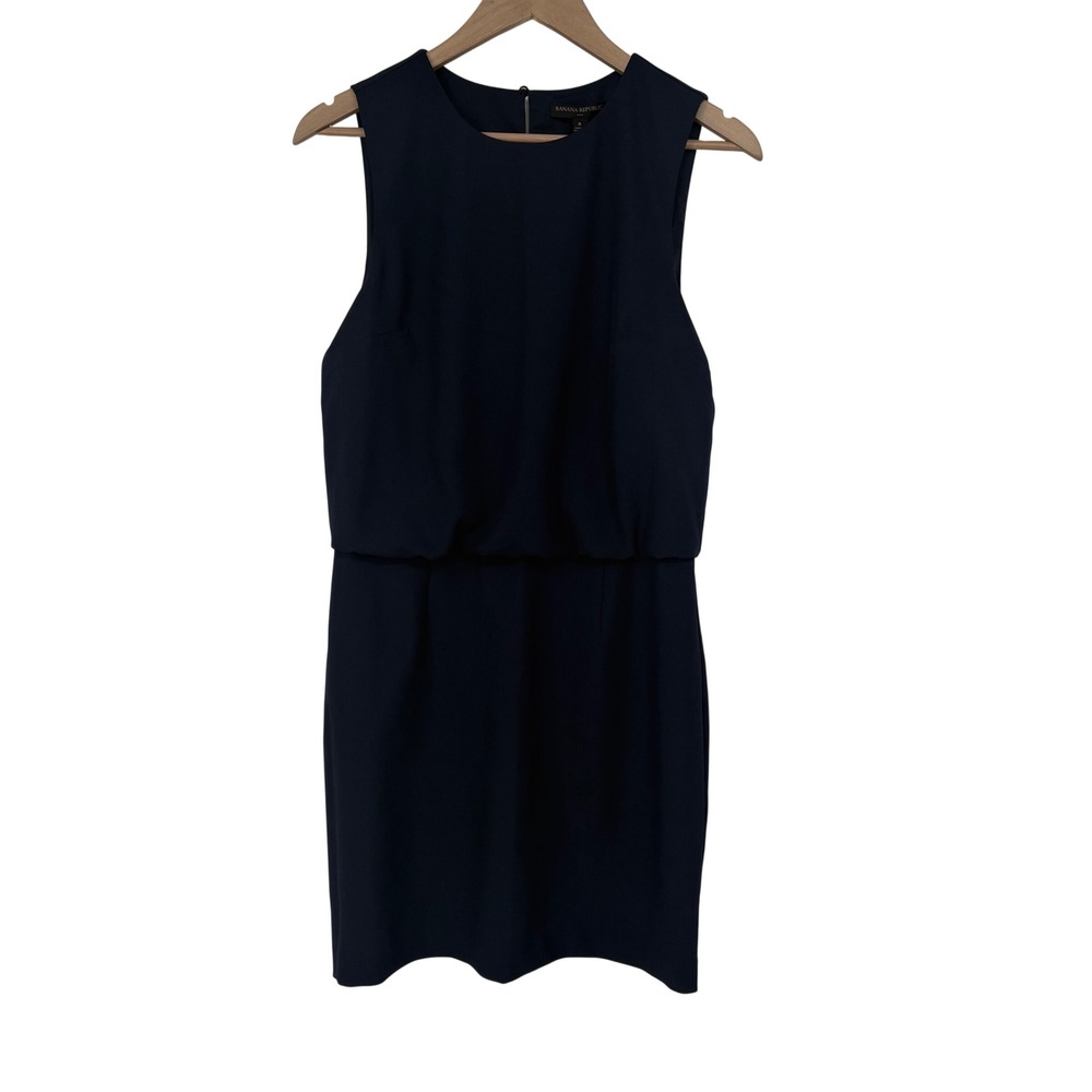 Banana Republic Womens Navy Blue Sleeveless Blouson Shift‎ Dress Size 8 Minimal